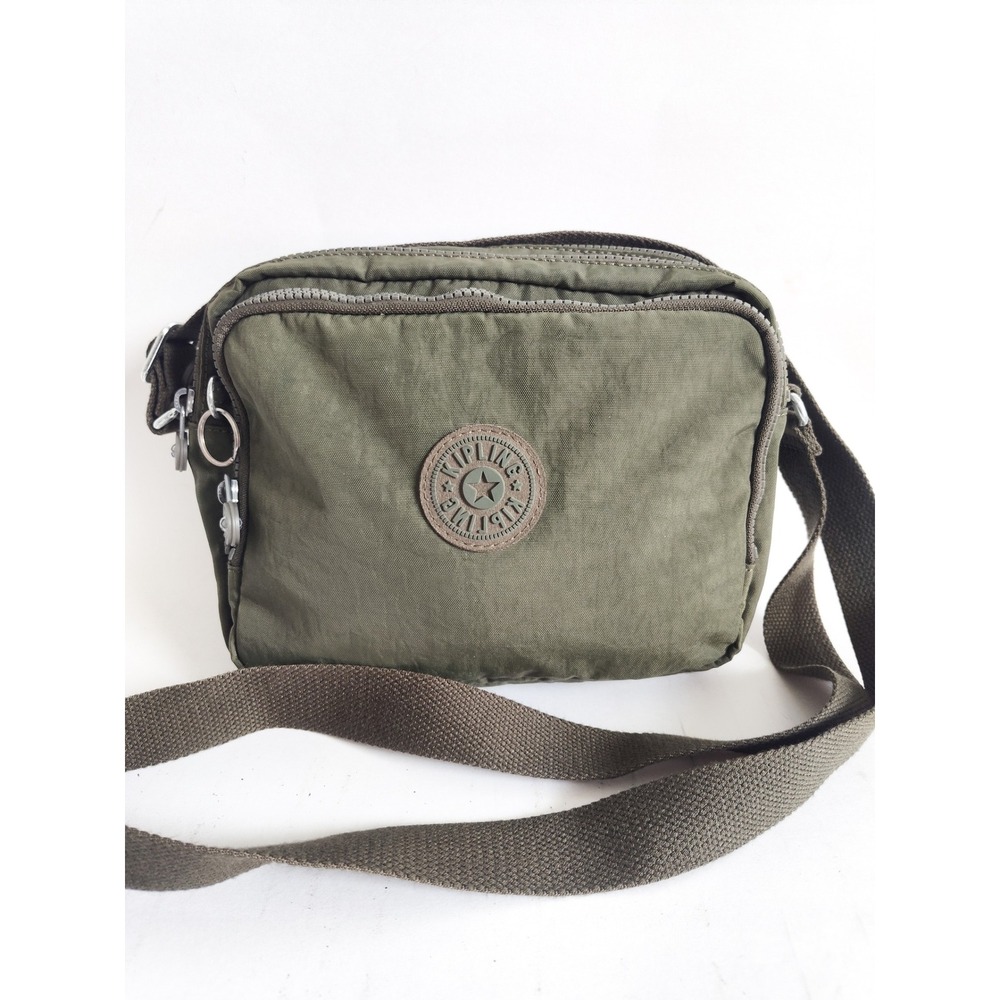 Kipling Crossbody Bag Small Silen Olive Green Nylon Multi-Pocket Utility Travel